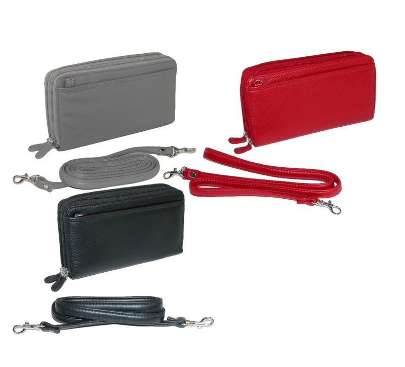 Buxton Pebbled Double Zip String Along Wallet BLACK - Image 3